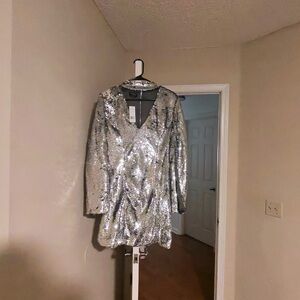 bebe Silver Sequin Mini Dress